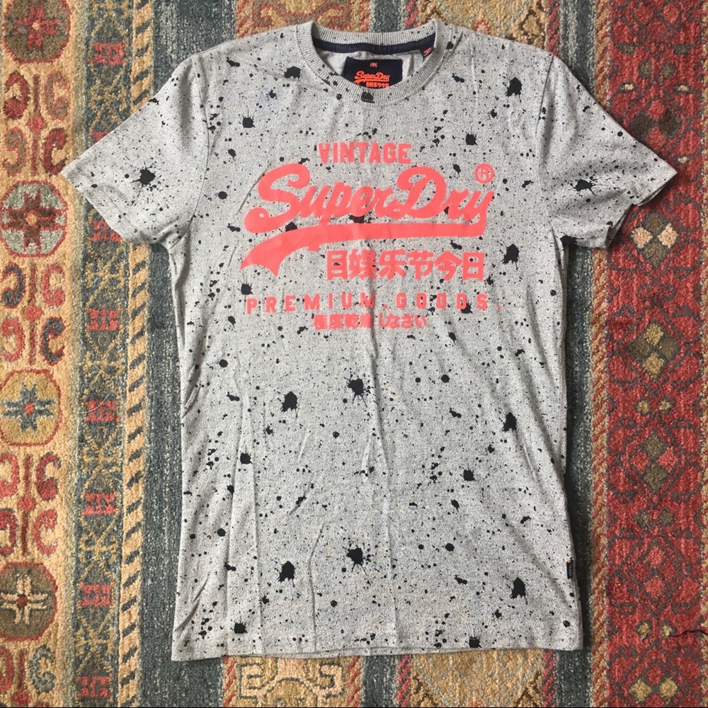 SuperDry T shirt grey and black splatter print